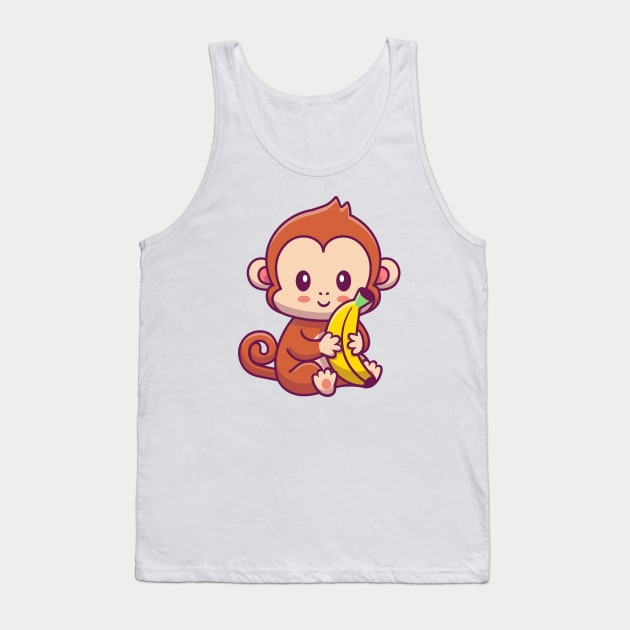 Cute Monkey Holding Banana Cartoon Tank Top by Catalyst Labs